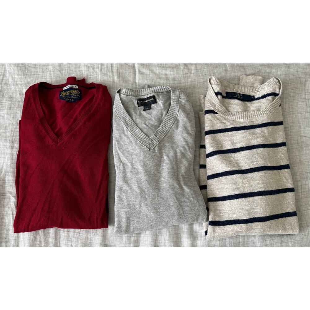 Lot of 3 Mens Size Small LS Sweaters (J.Crew Banana Republic Alcott) Cotton